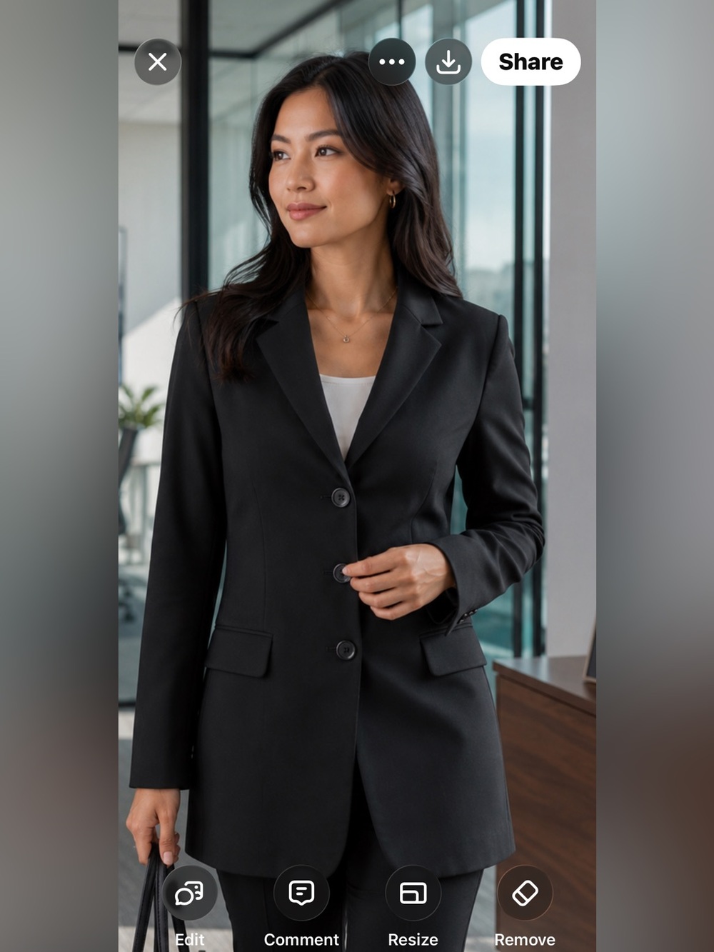 Tahari Black long line 3 button career Blazer 
6
